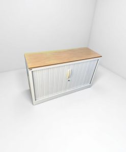 Armoire basse blanche 120x74cm Magencia top bois