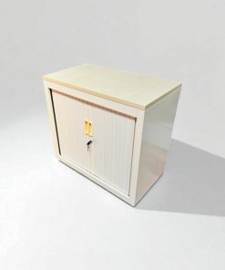 Armoire basse blanche finition chêne 80x74cm