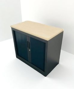 Armoire basse gris anthracite finition chêne