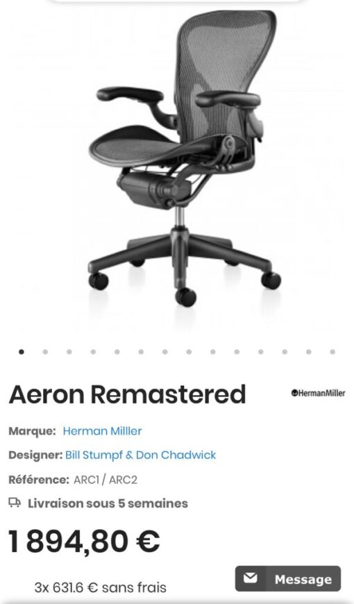 Fauteuil AERON Taille M Herman MILLER Mobilier Bureau Pro