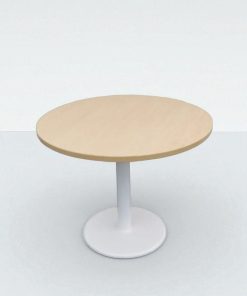 Table ronde bureau blanche plateau hêtre clair