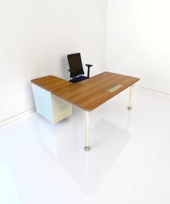 Bureau angle avec caisson rangement ton bois majencia