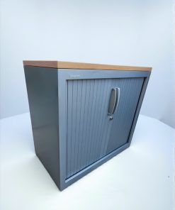 Armoire basse Steelcase gris finition top bois 80x74cm