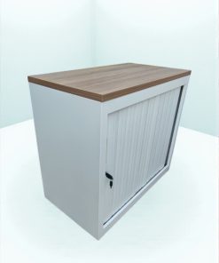 Armoire basse Magencia blanche finition top bois 80x74cm